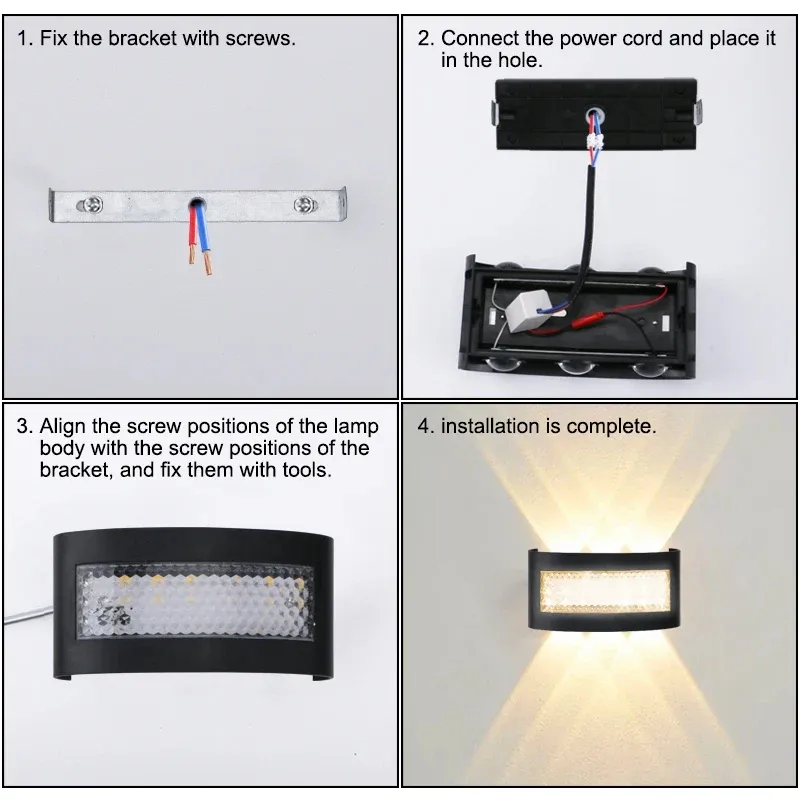הוראות התקנה של מנורת קיר LED עם חיבורים