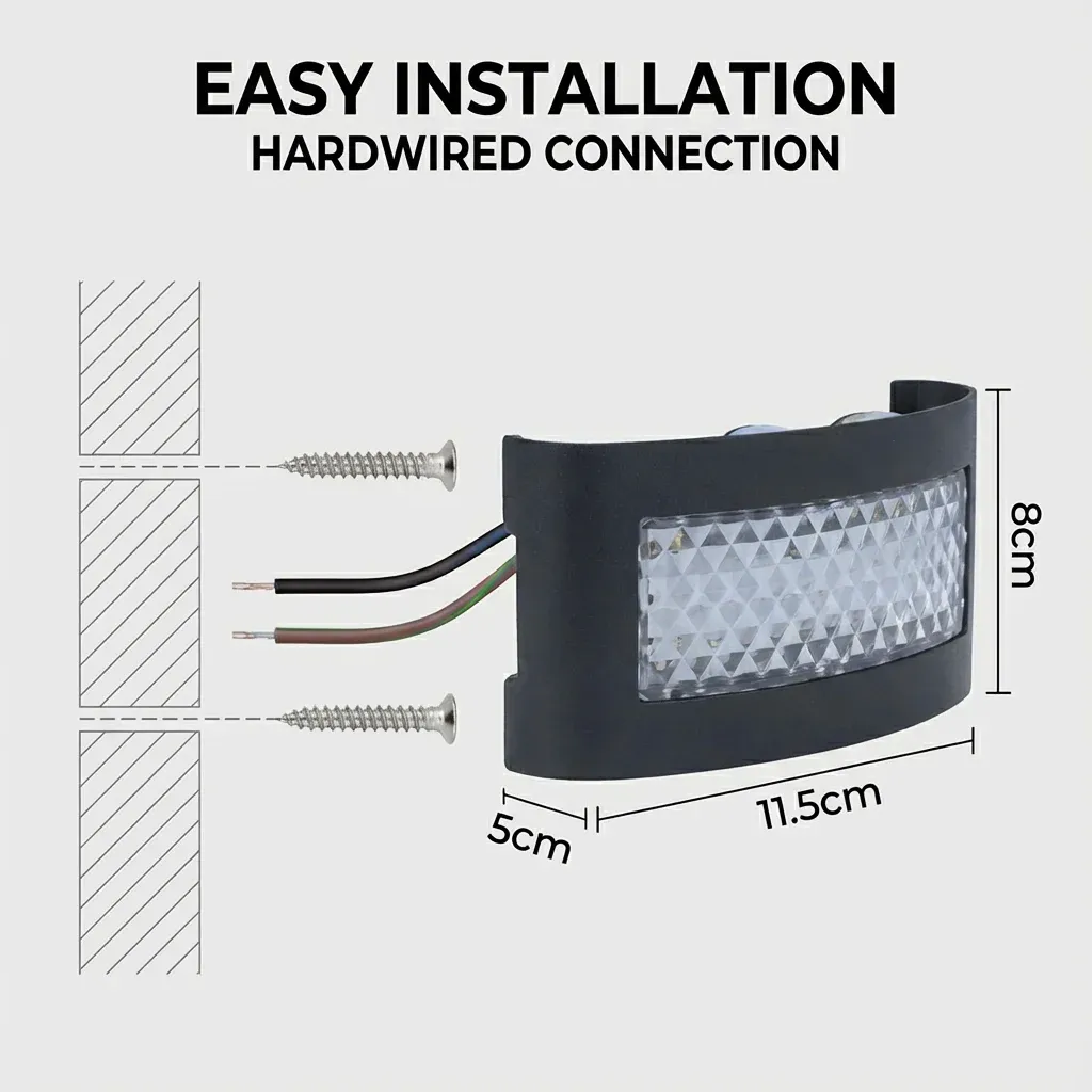 תרשים התקנה קל של מנורת קיר LED עם מידות