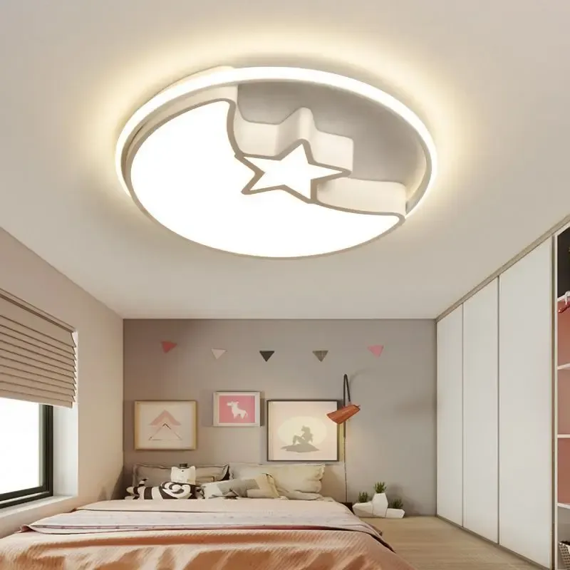 מנורת תקרה כוכב וירח לבנה עם שלט לחדר ילדים