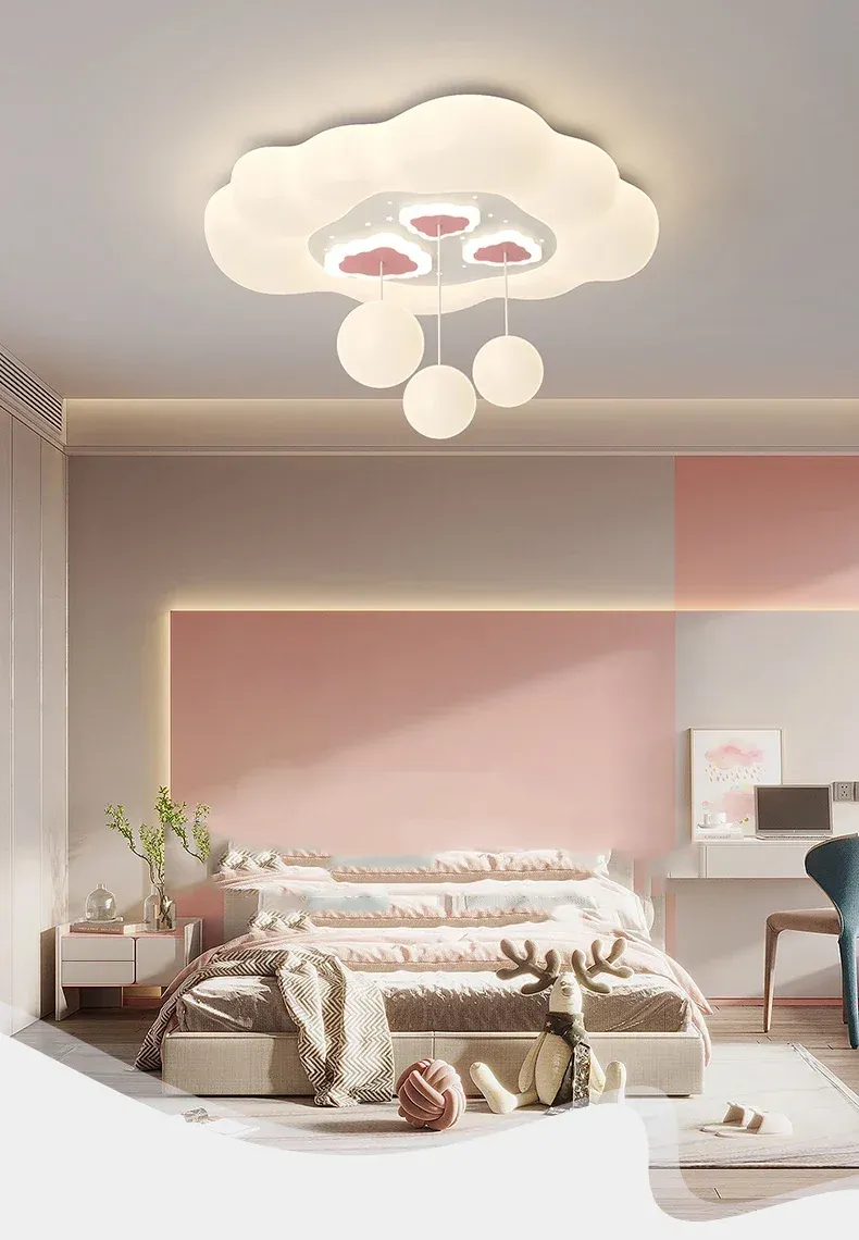 מנורת תקרה ענן לבן דימרית עם כדור אור לחדר ילדים