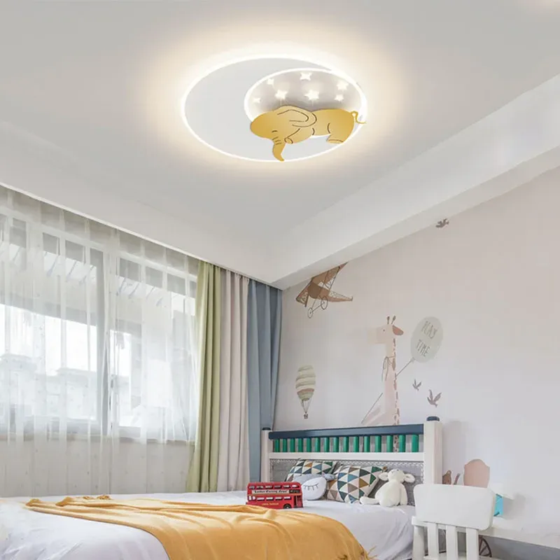 מנורת תקרה פיל צהובה דימרית עם שלט לחדר ילדים