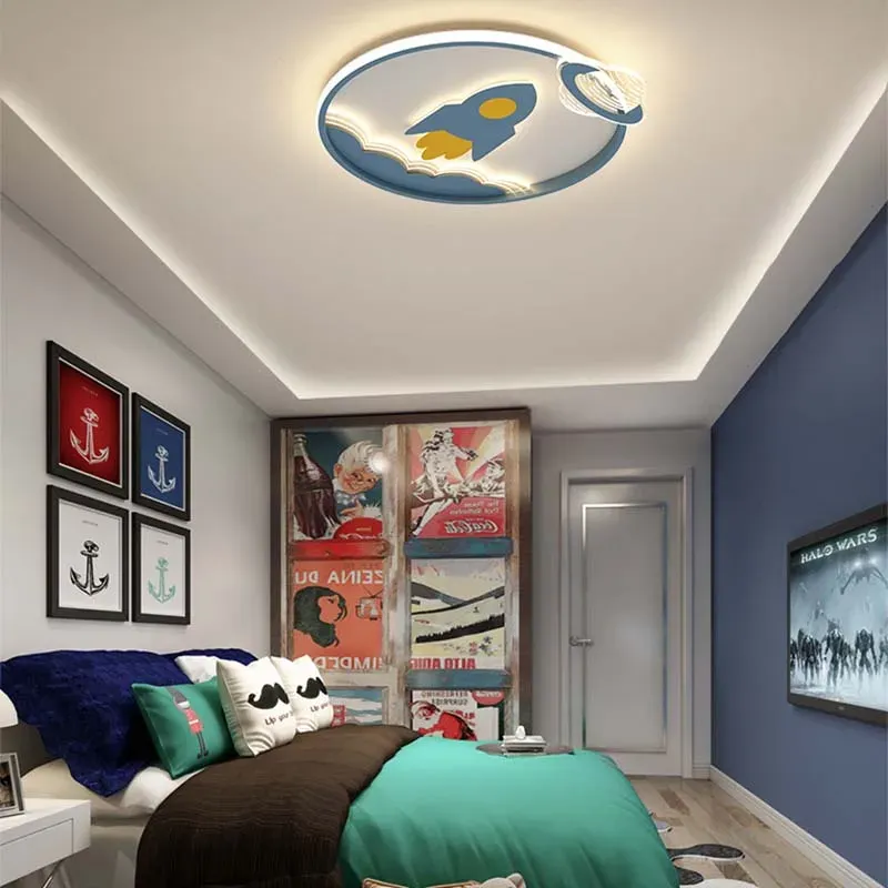 מנורת תקרה רקטה כחולה דימרית לחדר ילדים