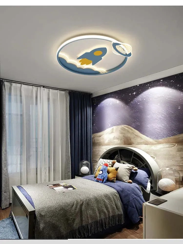 מנורת תקרה רקטה כחולה דימרית לחדר ילדים