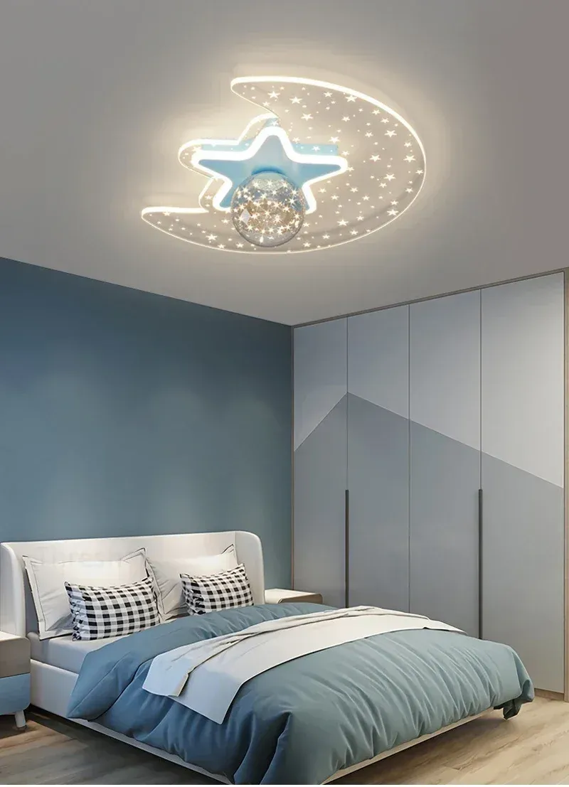 מנורת תקרה ירח וכוכבים נורדית לד לחדר ילדים