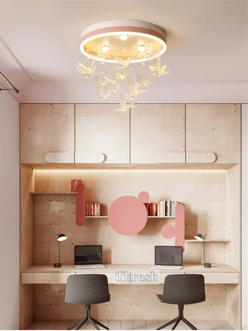 מנורת תקרה ילדת ריקוד וציפור לד לחדר ילדים