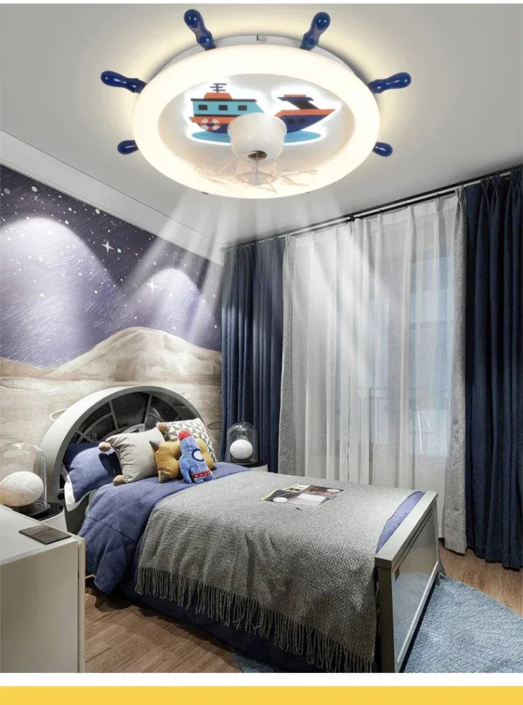 מנורת תקרה הגה ים דימרית עם מאוורר לחדר ילדים