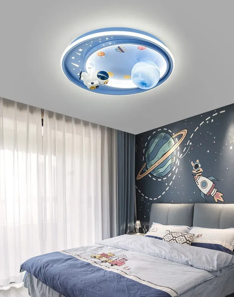 מנורת תקרה ילד חלל כחולה דימרית עם שלט