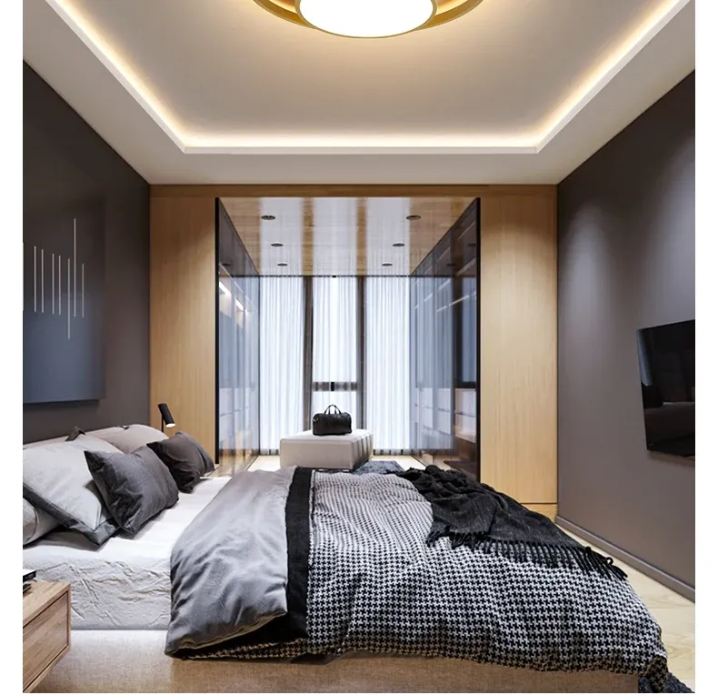 מנורת תקרה לד מוזהבת דימרית עם שלט לחללים בינוניים