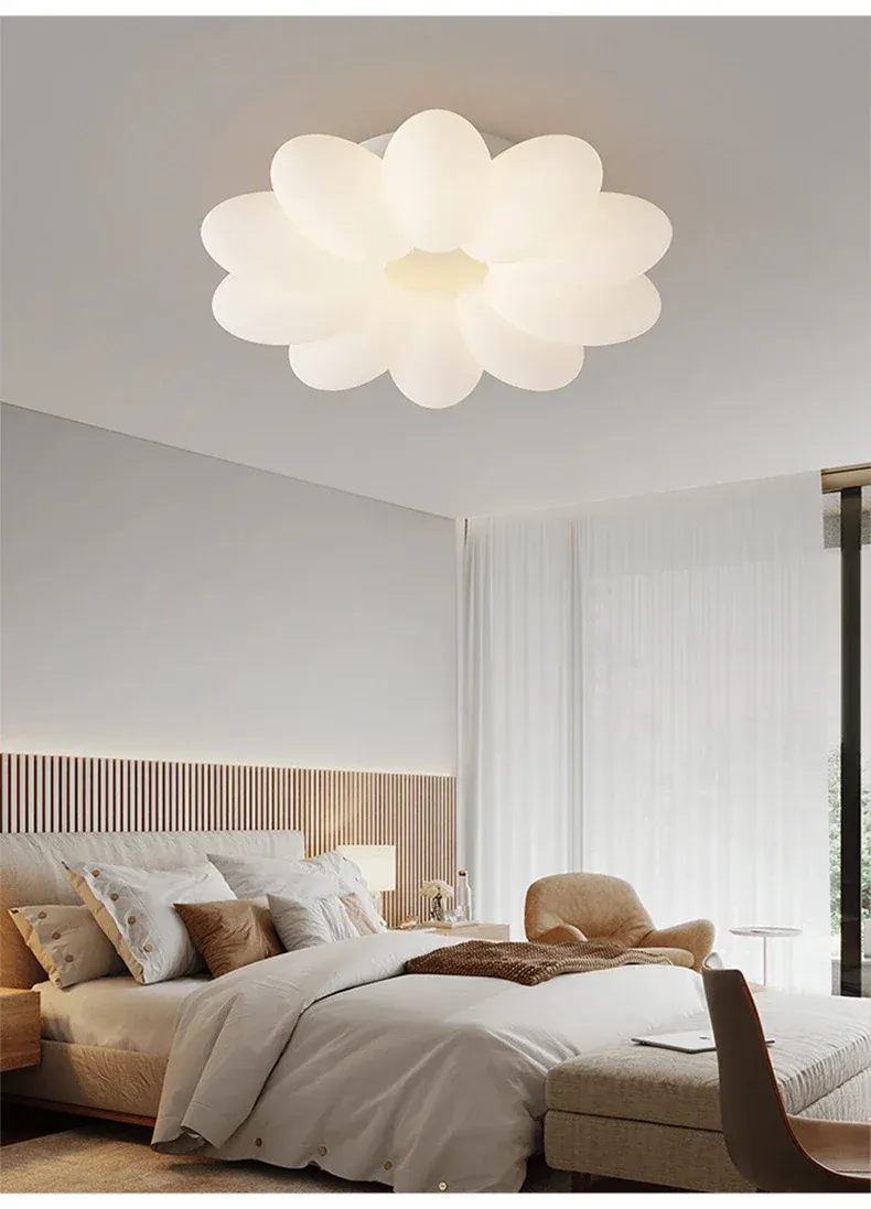 מנורת תקרה פרח פטלים ורוד לבן עם 3 גווני אור