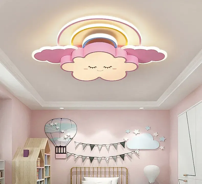 מנורת תקרה ענן קשת ורודה דימרית לחדר ילדים