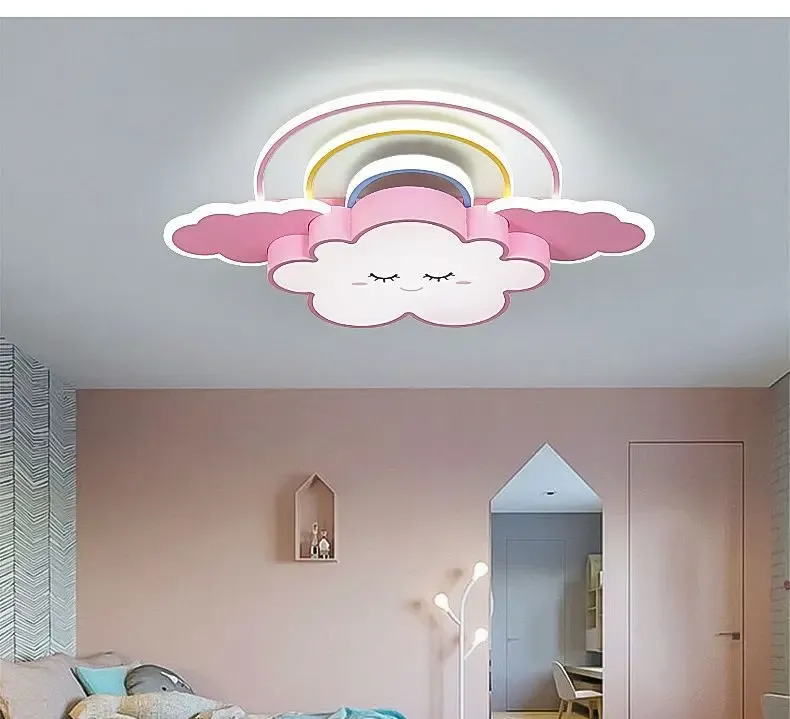מנורת תקרה ענן קשת ורודה דימרית לחדר ילדים