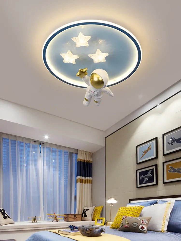 מנורת תקרה אסטרונאוט ורודה לד עם שלט לחדר ילדים