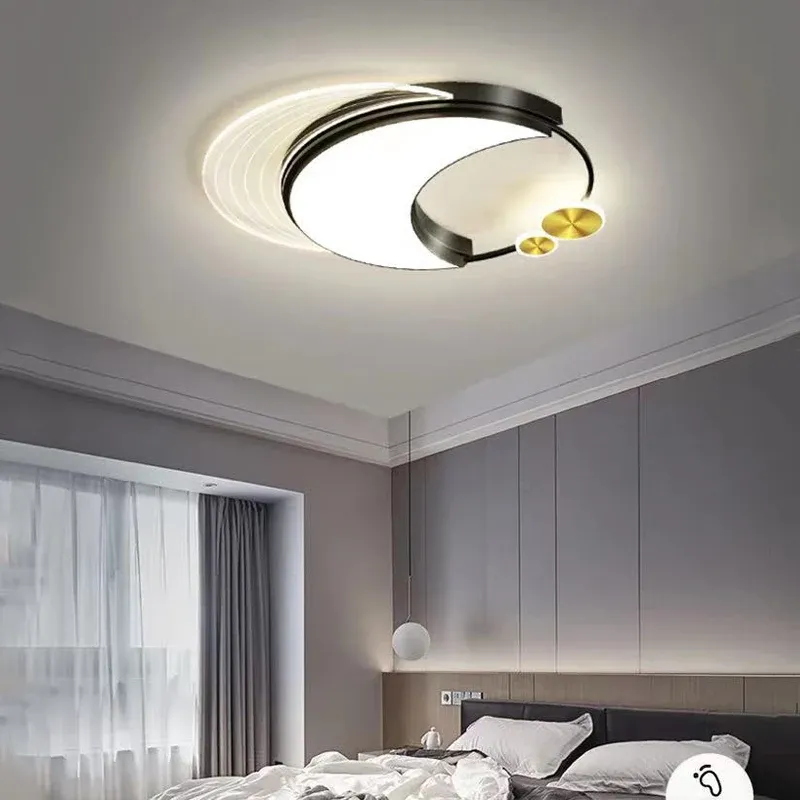 מנורת תקרה טבעת ירח שחור זהב דימרית