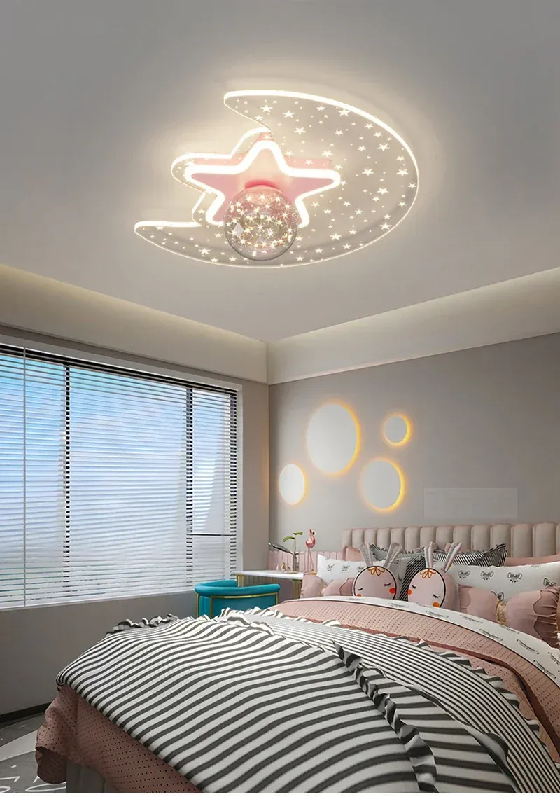 מנורת תקרה ירח וכוכב זהובה לחדר ילדים