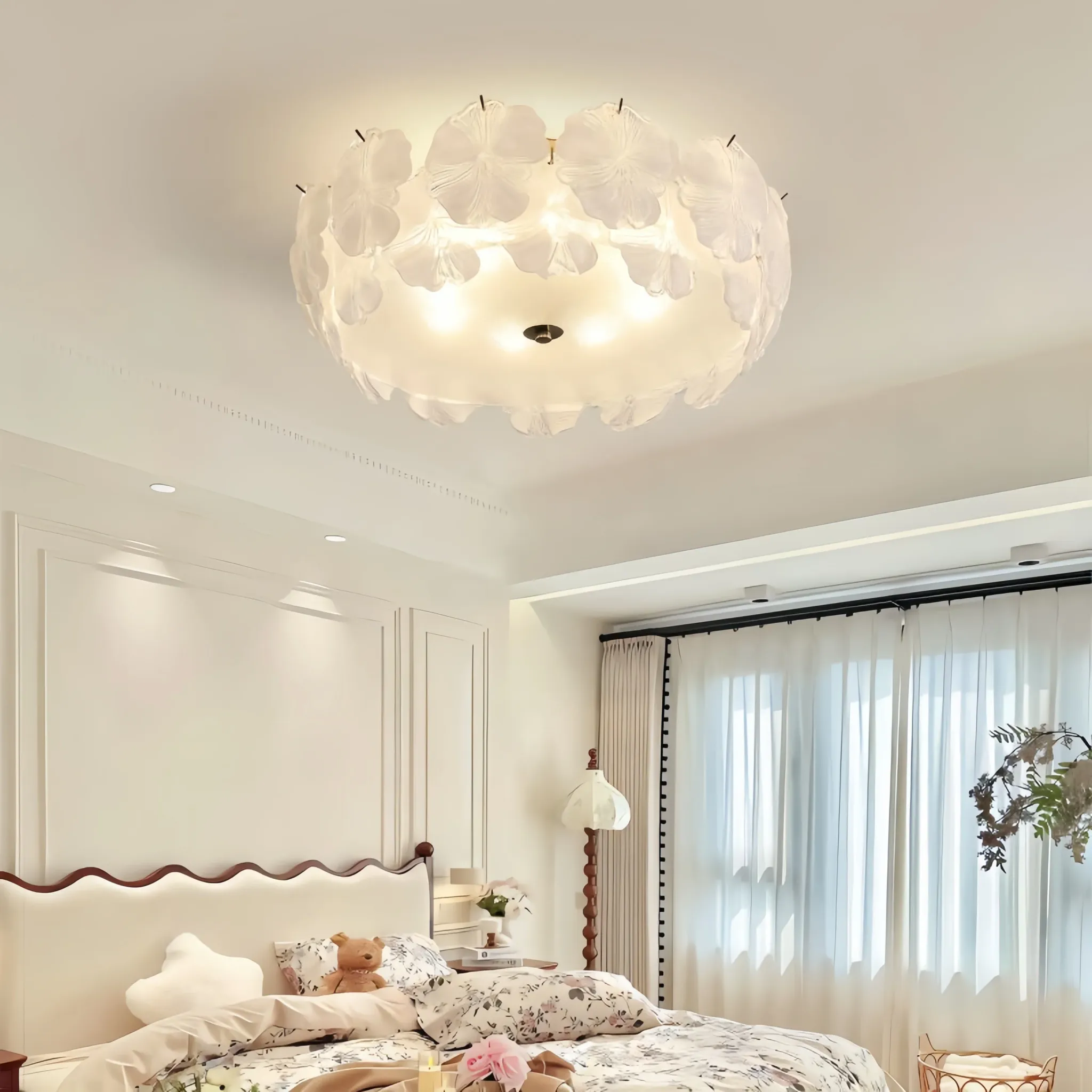 מנורת תקרה פרח זכוכית יוקרתית דימרית לחדר שינה וילדים