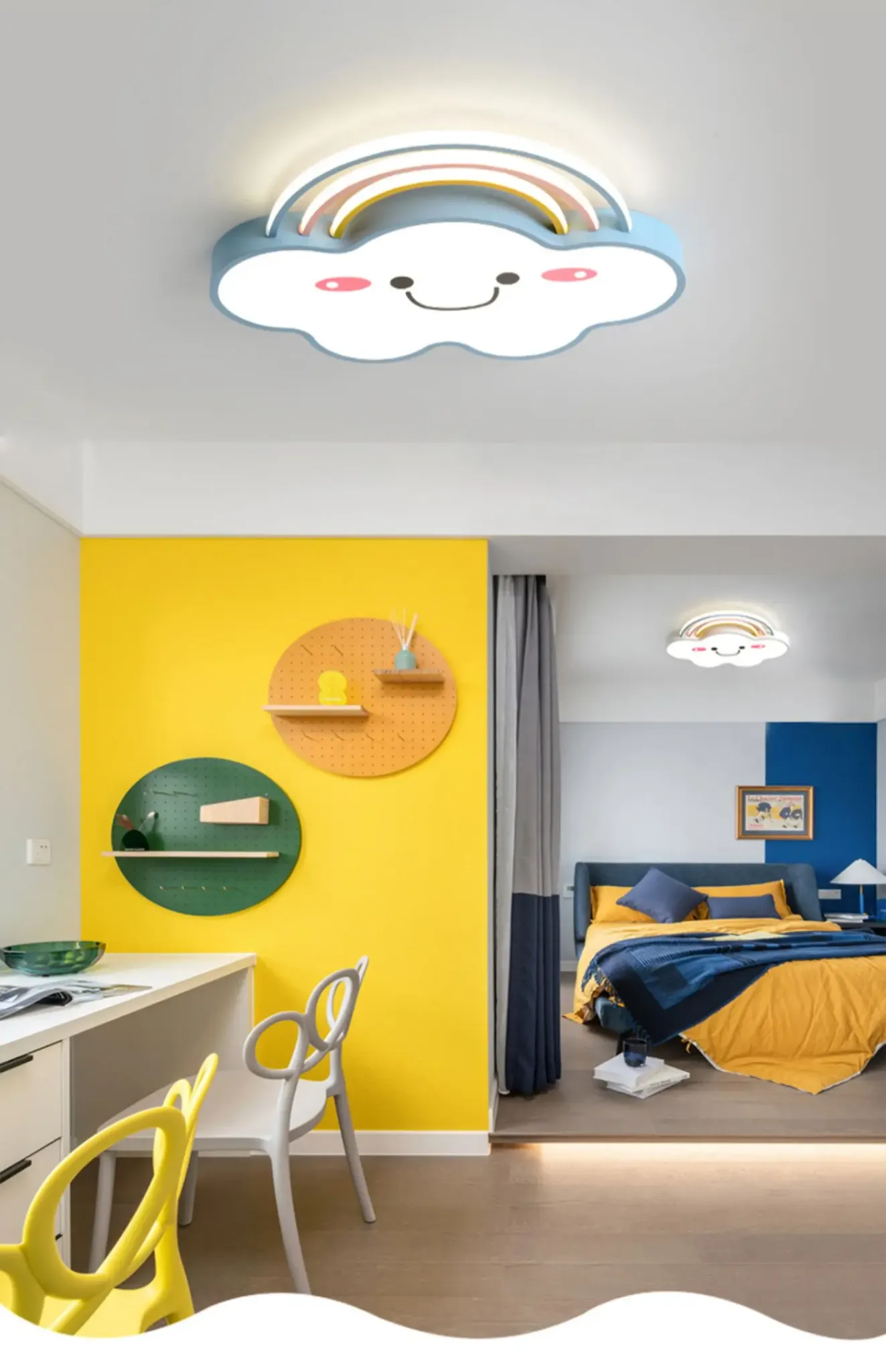 מנורת תקרה ענן קשת ורוד לחדר ילדים עם שלט