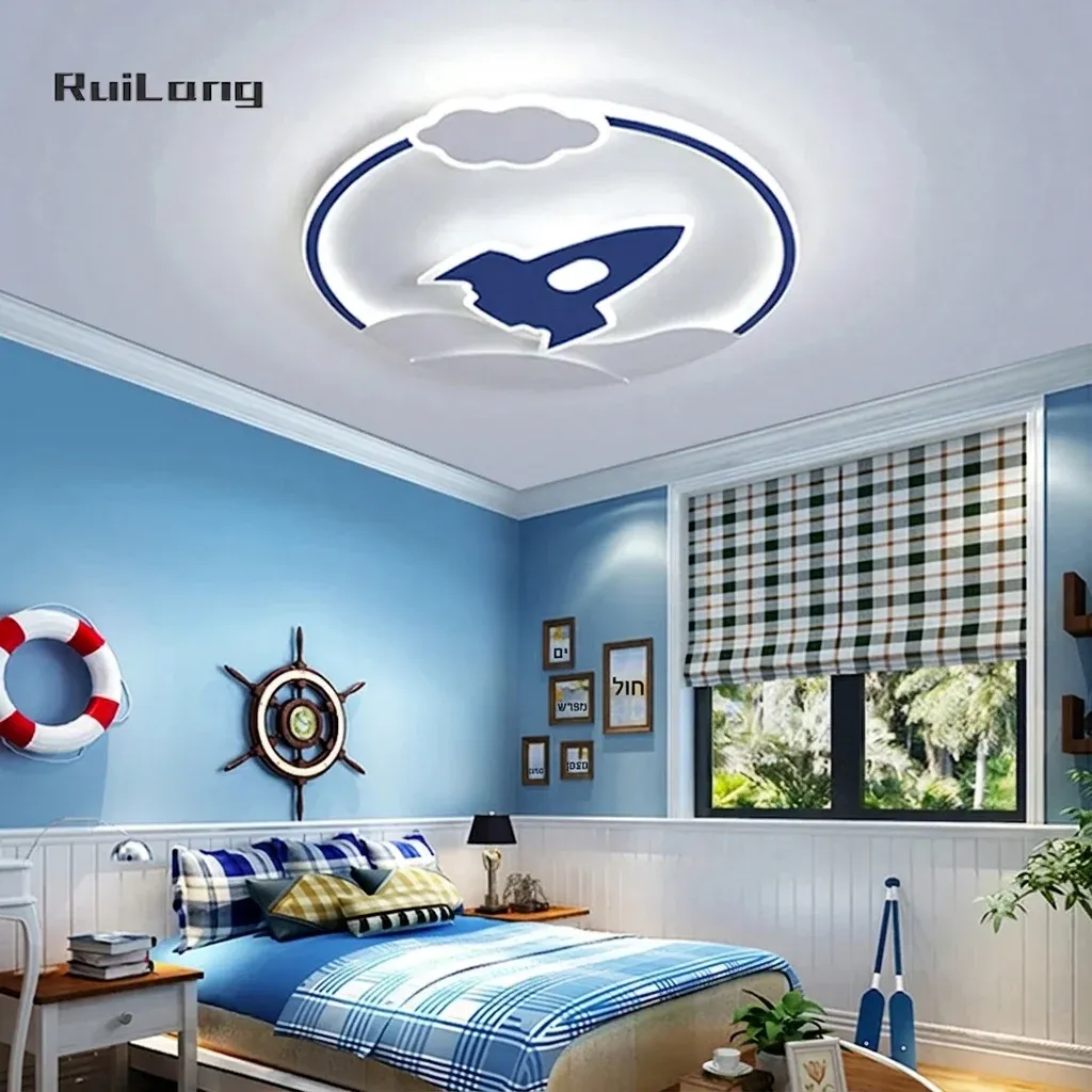 מנורת תקרה רקטה כחולה לחדר ילדים