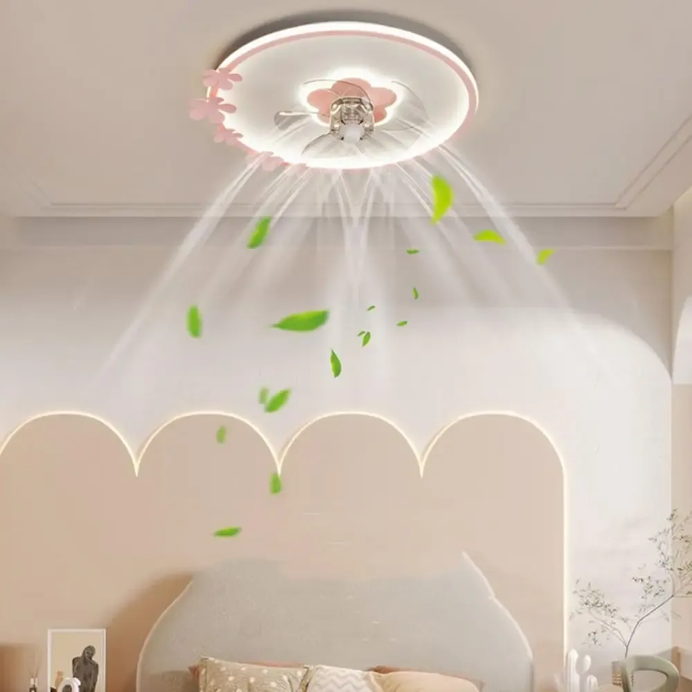 מאוורר תקרה פרח ורוד דימרי עם שלט לחדר ילדות