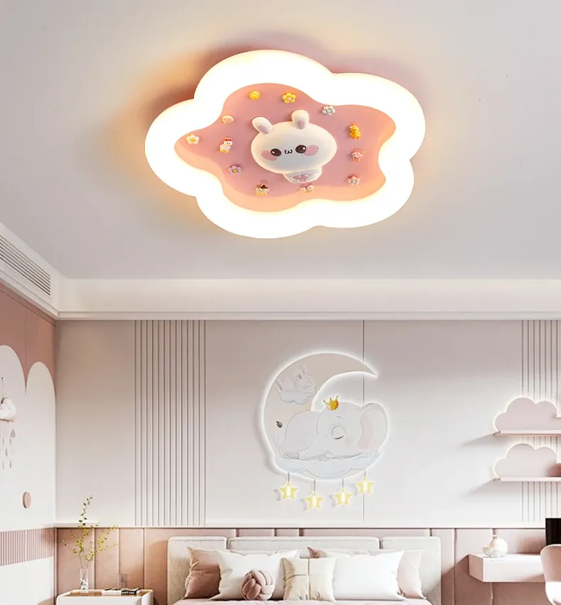 מנורת תקרה ארנבת פרחונית ורודה לד לחדר ילדות