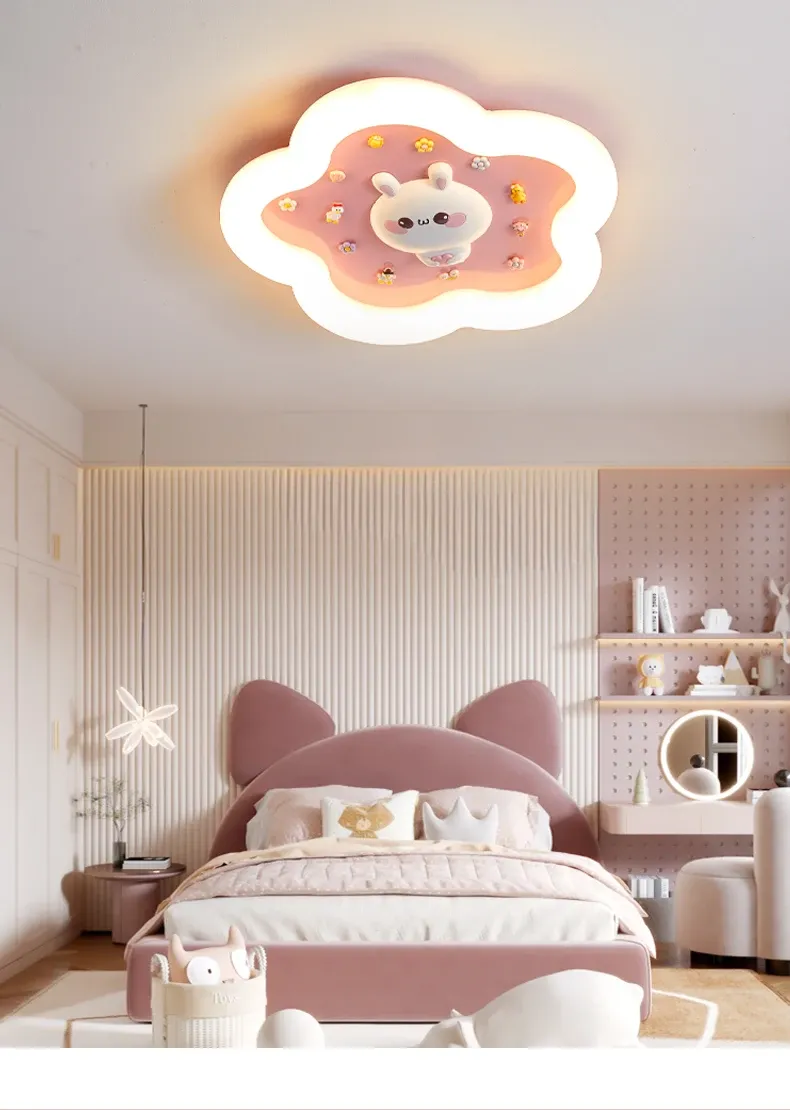 מנורת תקרה ארנבת פרחונית ורודה לד לחדר ילדות
