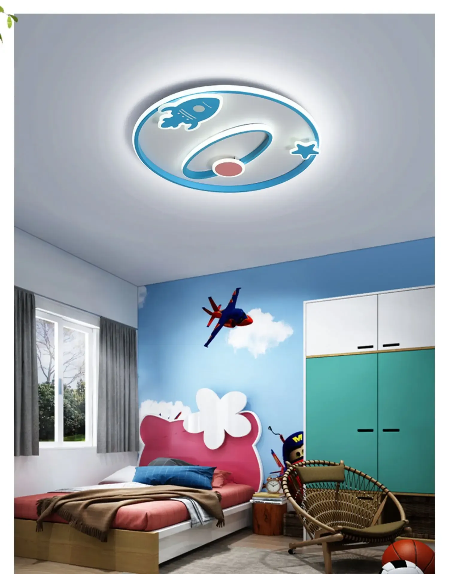 מנורת תקרה חללית כחולה לד דימרית לחדר ילדים