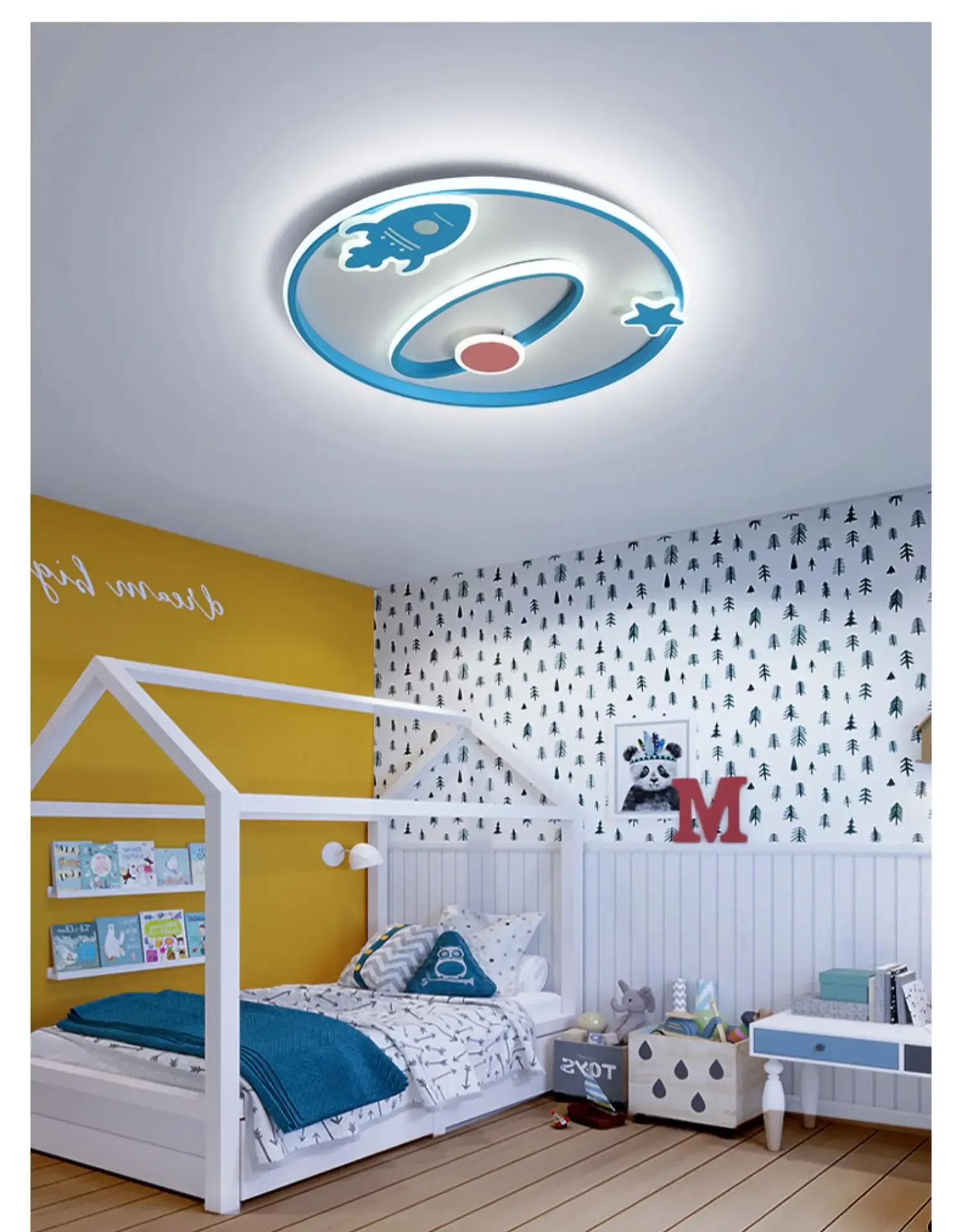 מנורת תקרה חללית כחולה לד דימרית לחדר ילדים