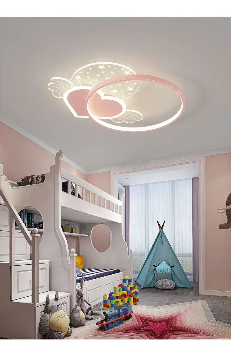 מנורת תקרה לב ורוד דימרית לחדר ילדות