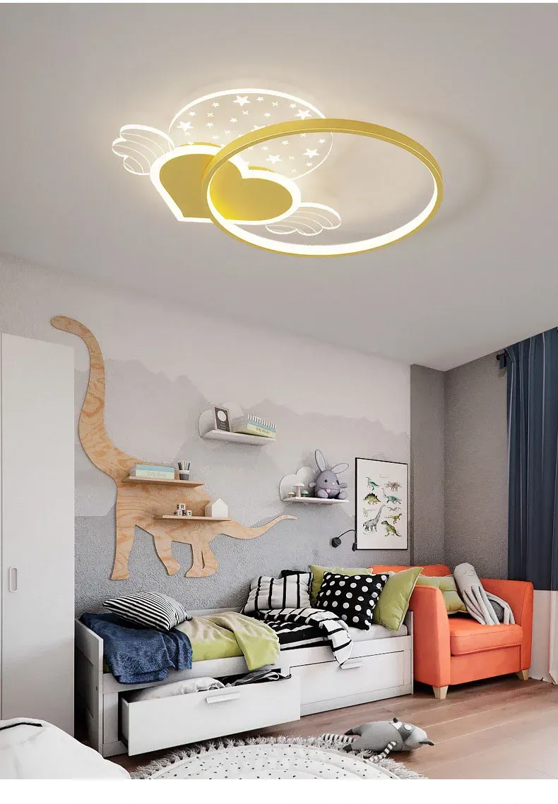 מנורת תקרה לב ורוד דימרית לחדר ילדות