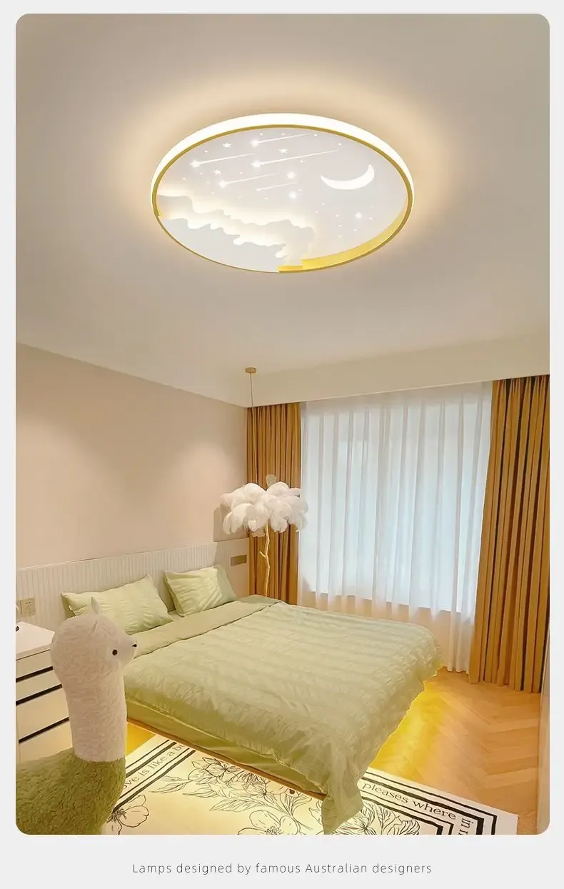 מנורת תקרה ענן ירח וכוכבים כחולה דימרית לחדר ילדים