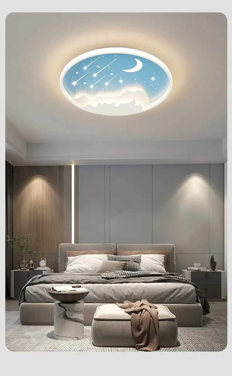 מנורת תקרה ענן ירח וכוכבים כחולה דימרית לחדר ילדים