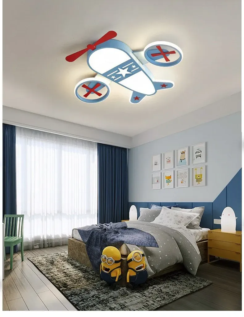 מנורת תקרה מטוס שחור לד עם שלט לחדר ילדים