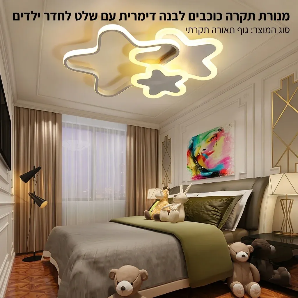 מנורת תקרה כוכבים לבנה לחדר ילדים