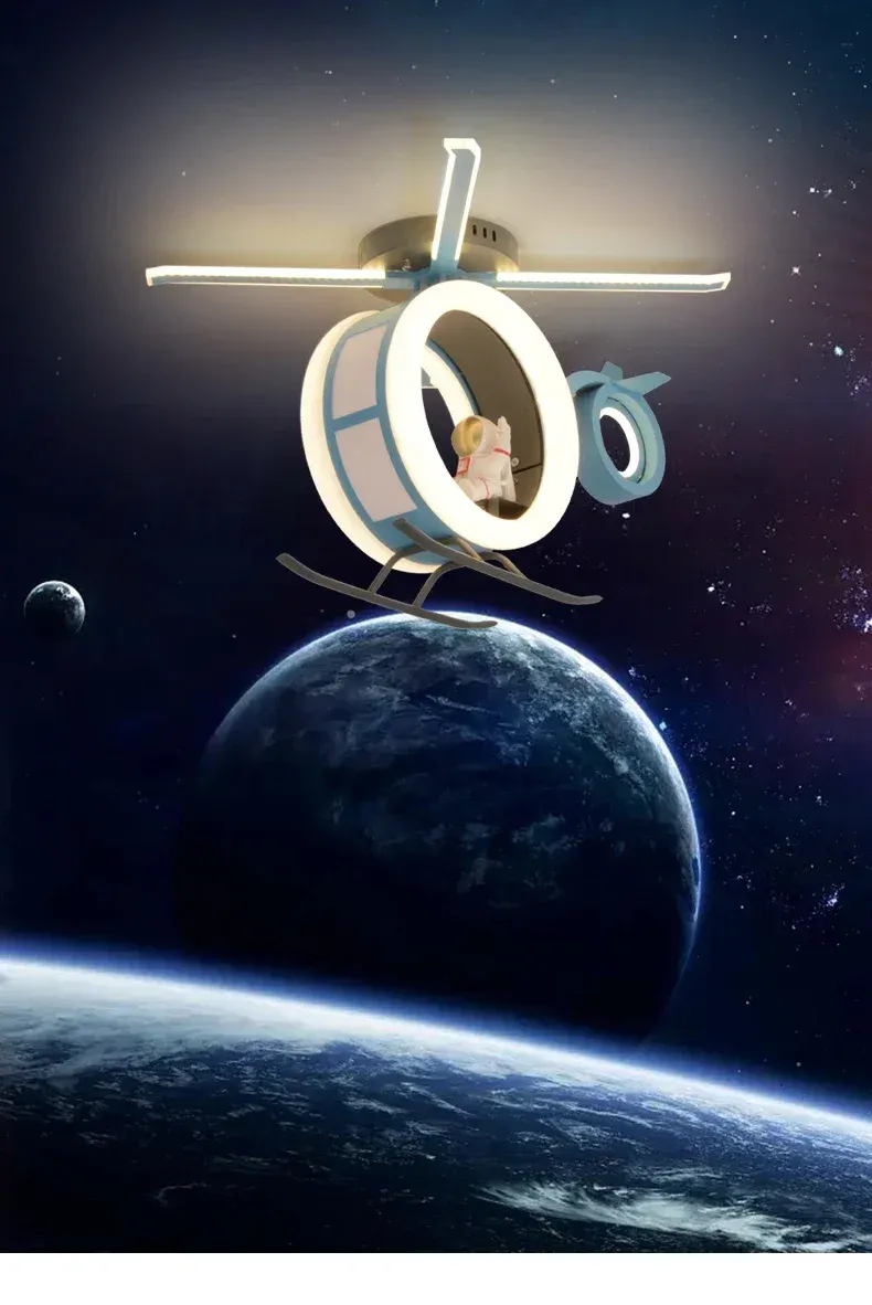 מנורת תקרה מסוק כחול דימרית לחדר ילדים