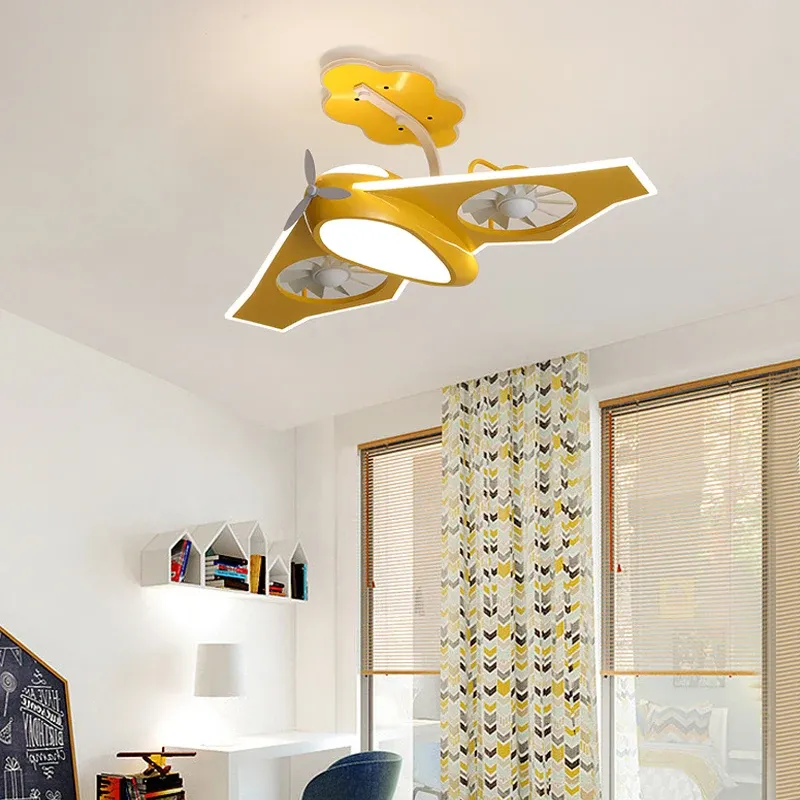 מאוורר תקרה אווירון כחול דימרי עם שלט לחדר ילדים