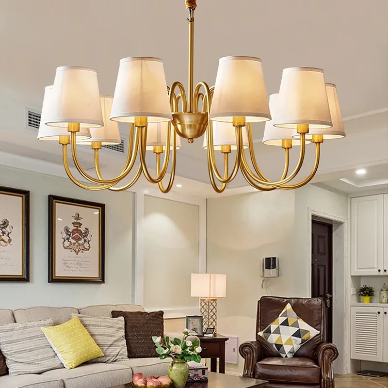 נברשת נחושת עם אהיל בד בסגנון רטרו