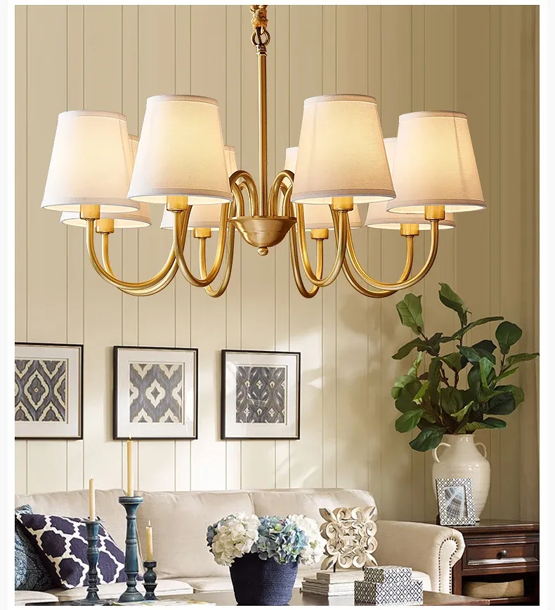 נברשת נחושת עם אהיל בד בסגנון רטרו