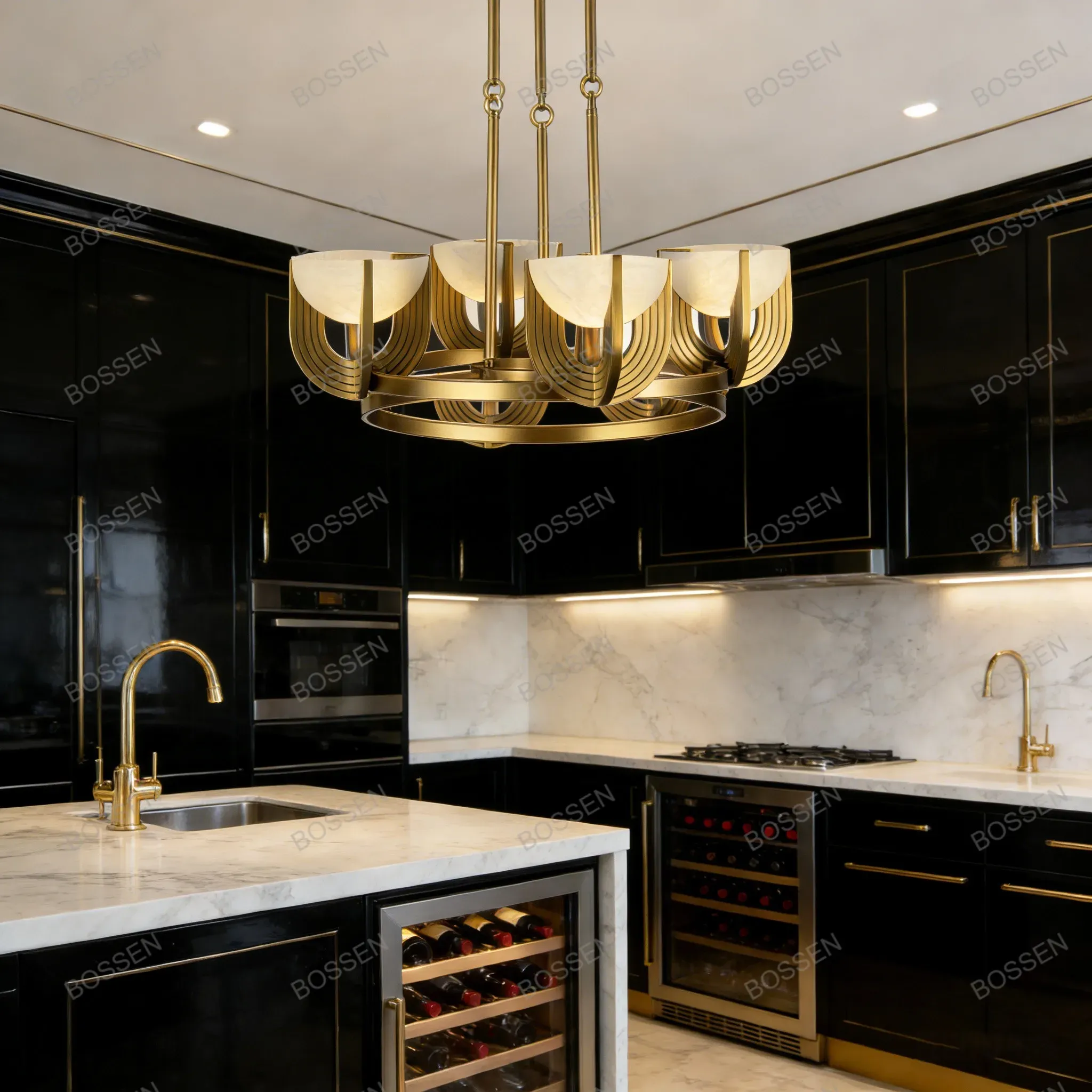 נברשת תקרה נורדית שחורה עם בסיס שיש