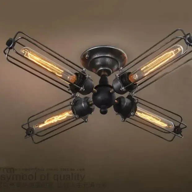 מנורת תקרה תעשייתית כלוב מתכת וינטג׳