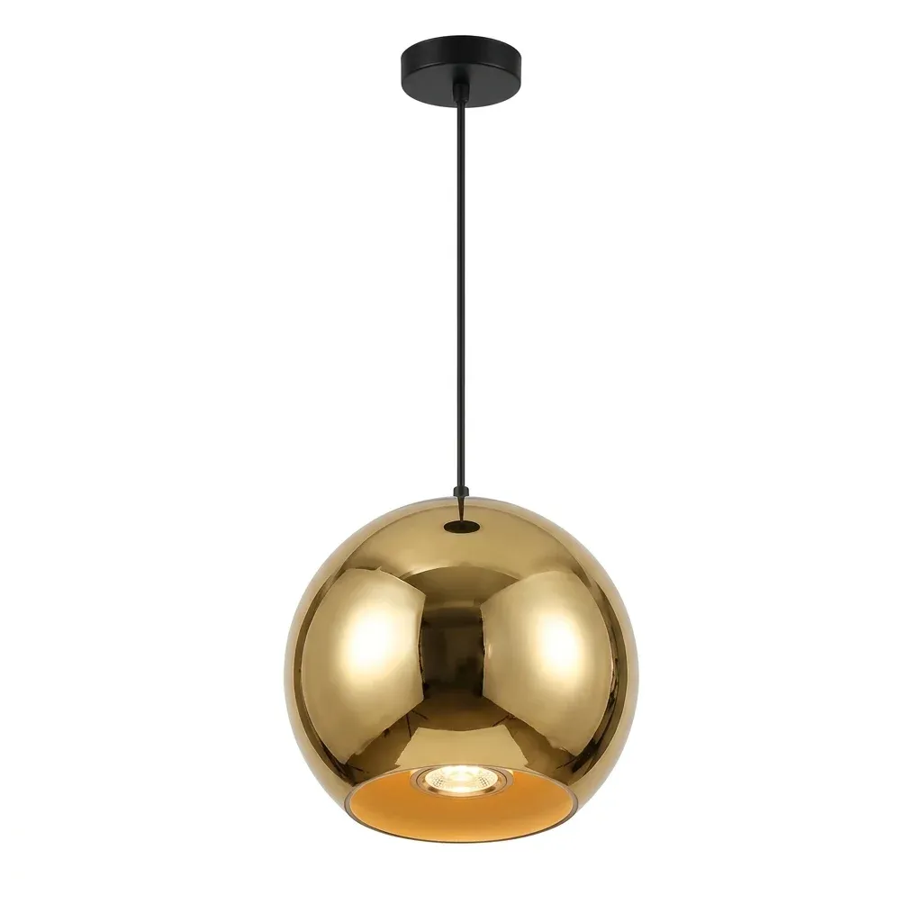מנורת תלייה לד כדורית מוזהבת