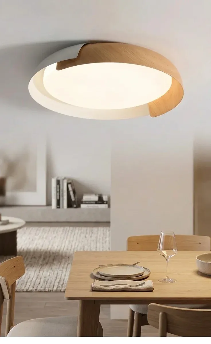 מנורת תקרה נורדית דו שכבתית מעץ ולבן