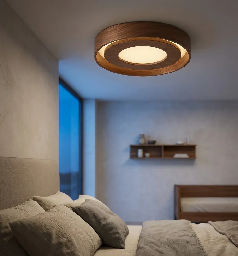 נברשת תקרה אגוז נורדית בחדר שינה