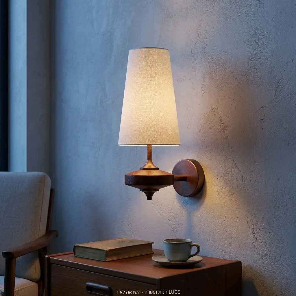מנורת קיר כפרית מעץ בפינת קריאה