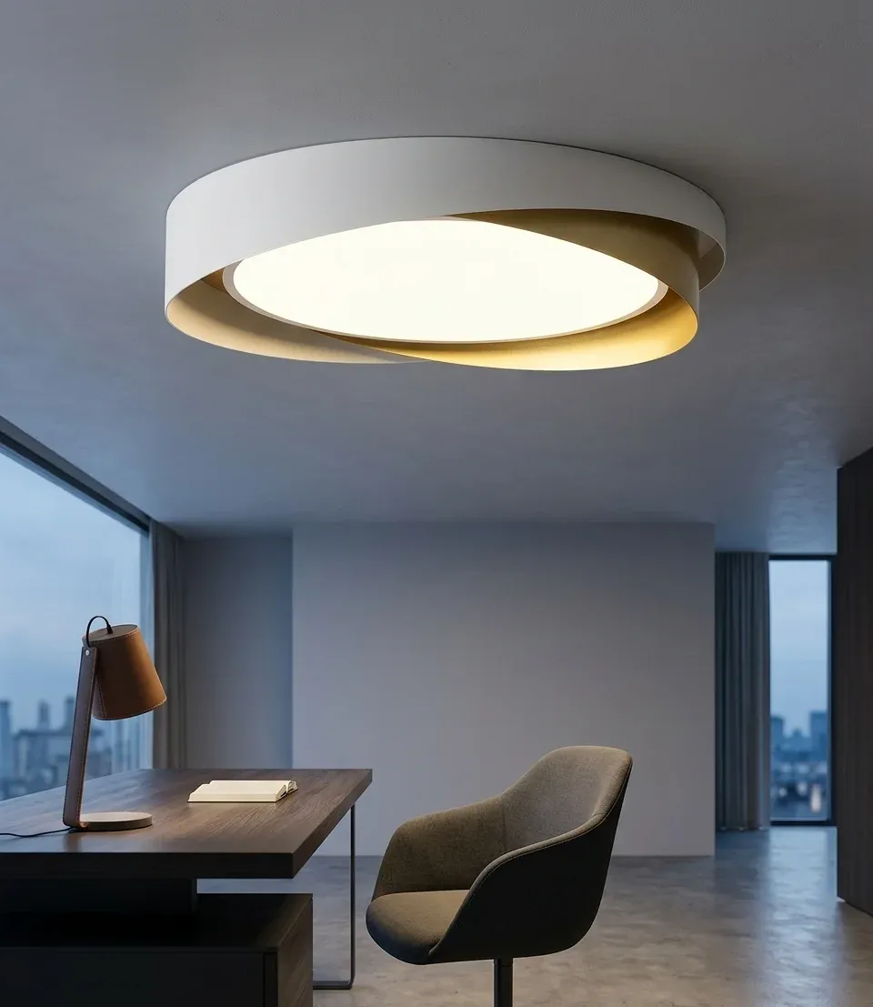 נברשת לד מודרנית לבן וזהב בחדר עבודה