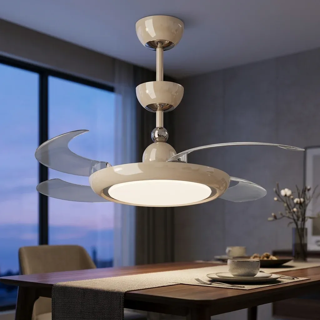 מאוורר תקרה מנויקס עם תאורת לד בפינת אוכל