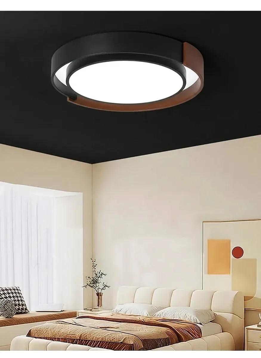 מנורת תקרה צמודה שחורה עם פנים חום