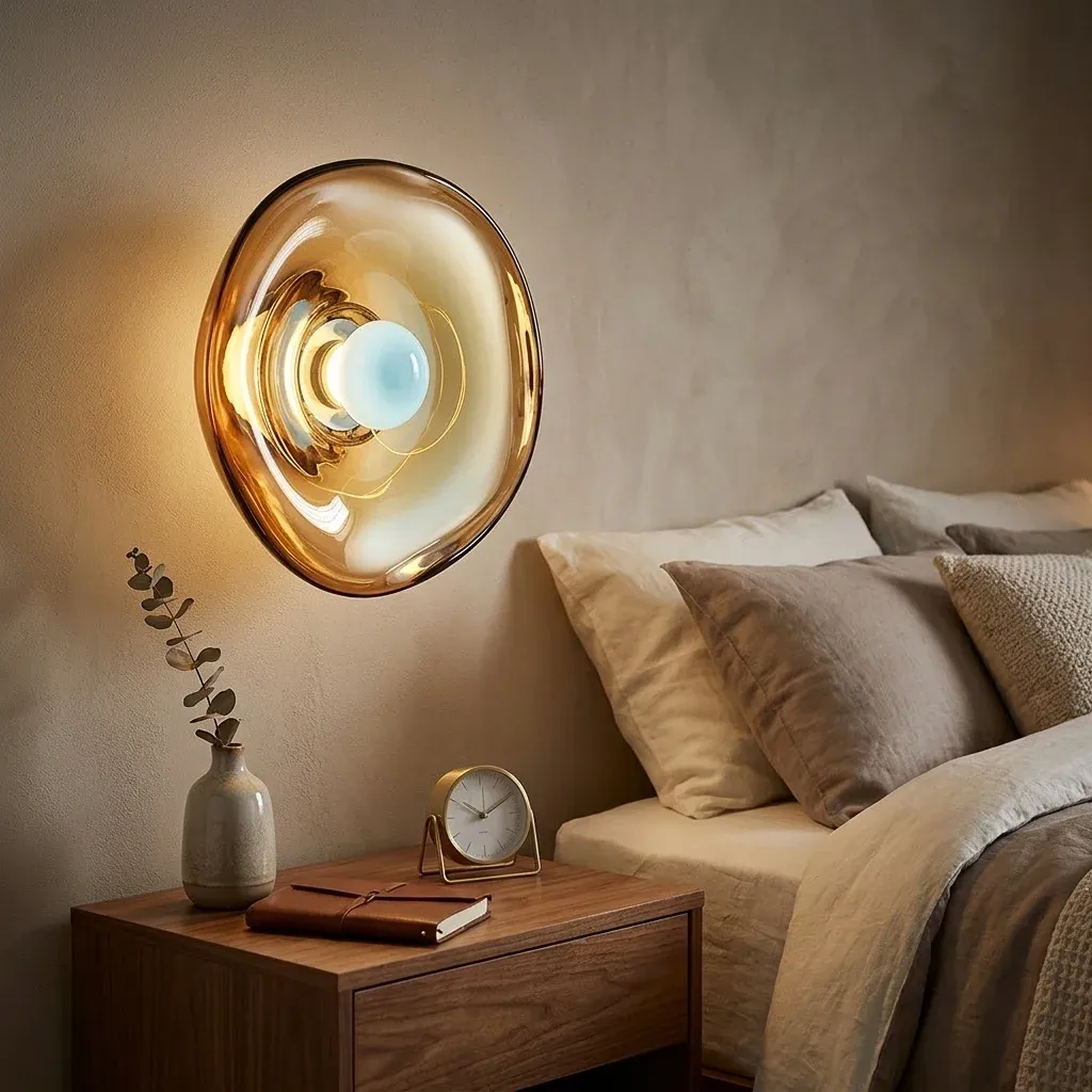 מנורת קיר זכוכית זהב נורדית בחדר שינה