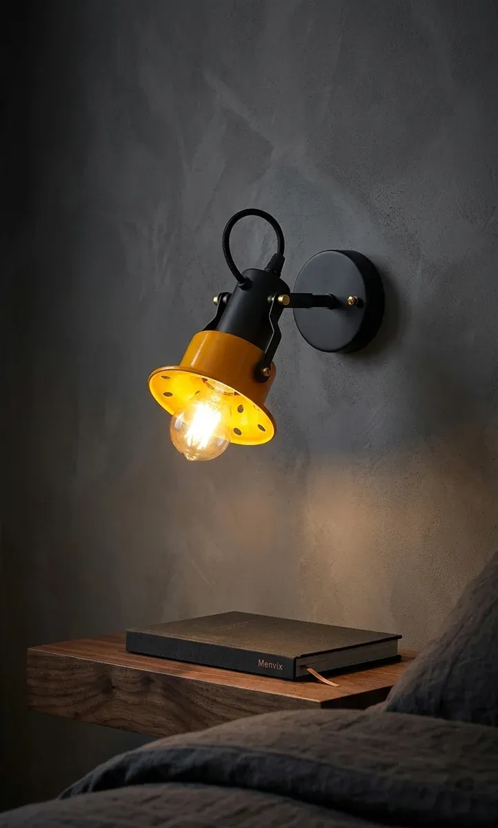 מנורת קיר כתומה שחורה בפינת קריאה