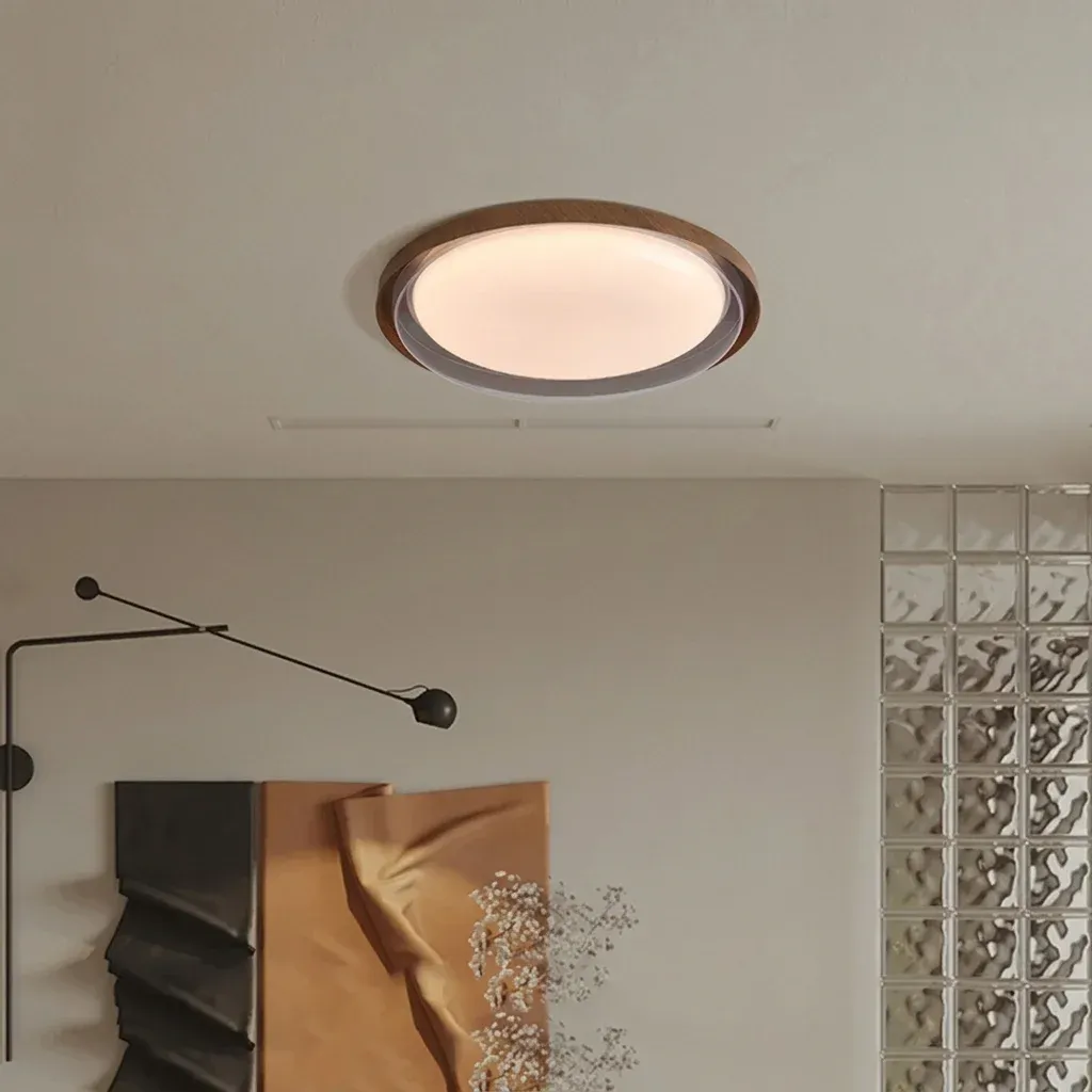 נברשת תקרה עגולה בגימור עץ