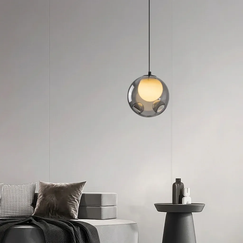 מנורה תלויה זכוכית כדורית מעושנת