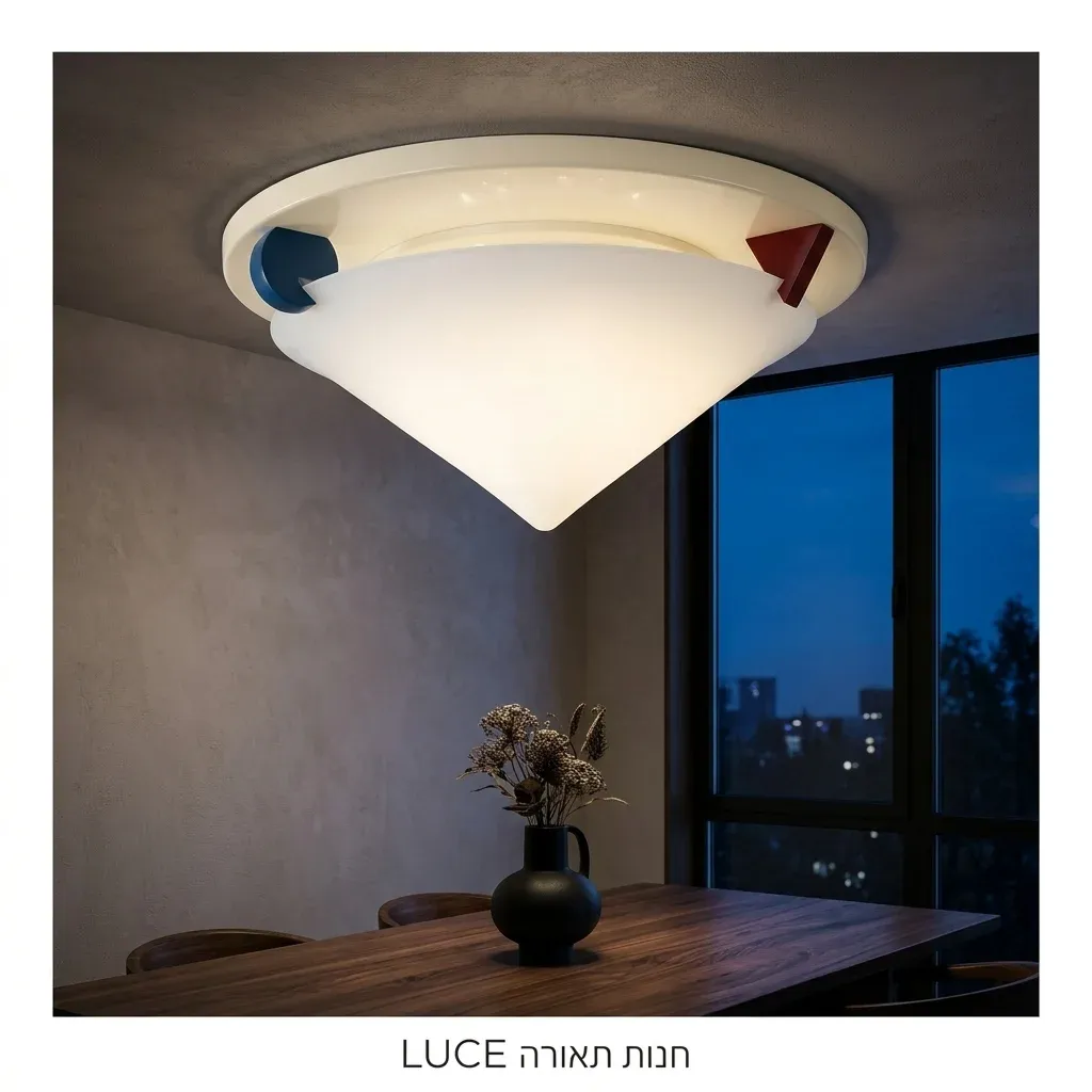 מנורת תקרה לבנה מינימליסטית בפינת אוכל